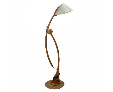 Mario Vivaldi for Domus Pollo adjustable beech floor lamp. Max height 150cm.Light staining and wear commensurate with age and