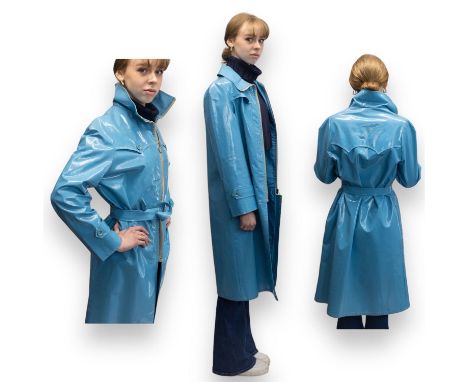 A rare original c1965 ladies iconic pale blue PVC raincoat by MARY QUANT/ALLIGATOR collaboration. Satin lined with original b