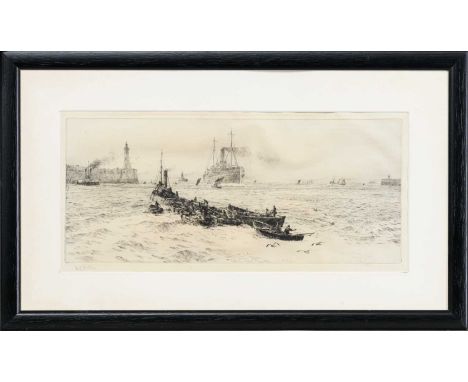 WILLIAM LIONEL WYLLIE RA RE (BRITISH 1851 - 1931), TYNEMOUTH etching on paper, signedmounted, framed and under glasimage size