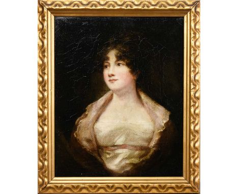 CIRCLE OF SIR HENRY RAEBURN  (SCOTTISH 1756 - 1823), PORTRAIT OF MISS CAMPBELL oil on canvasframedimage size 51cm x 42cm, ove