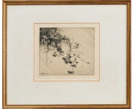 * KATHERINE (KATE) CAMERON RSW RE (SCOTTISH 1874 - 1965), VIOLETS etching on paper, signed, inscribed versomounted, framed an