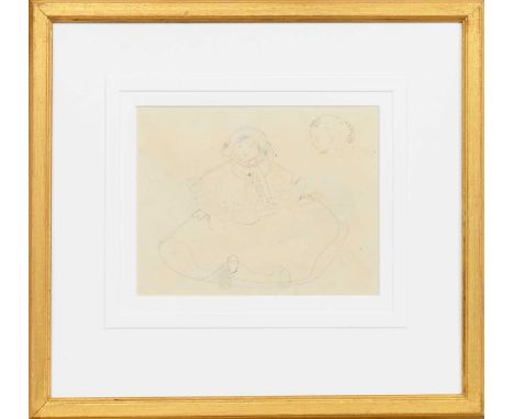 JESSIE MARION KING (SCOTTISH 1875 - 1949), YOUNG CHILD IN A BONNET AND GOWN pencil sketch on paper, circa 1910-11mounted, fra