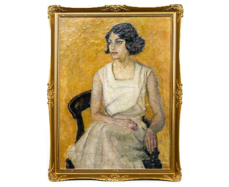 BRITISH SCHOOL (20TH CENTURY), SEATED PORTRAIT OF A WOMAN oil on canvas, laid on board, monogrammed and dated 1934framedimage
