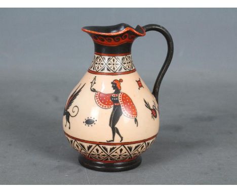 Spode - A small Copeland & Garrett jug decorated in the Etruscan palette with figures, animals and geometric shapes, Felspar 