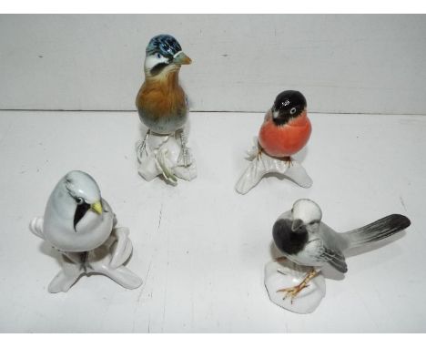 Karl Ens - Four Ceramic Birds. Amongst them a Jay, Bull Finch and Pied Wagtail. Blue factory backstamp on all pieces. Artist 