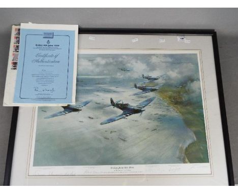 A limited edition print after Frank Wooton entitled D-Day June 6th 1944, signed in pencil by the artist and counter signed by