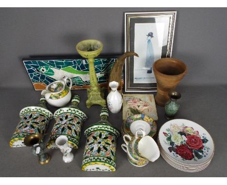 A mixed lot comprising ceramics to include Paragon Springtime, metalware, framed Lowry print and similar.