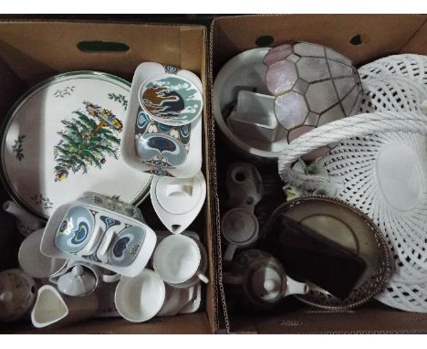 Mixed ceramics to include Villeroy &amp; Boch, Spode Christmas Tree pattern, Wedgwood and similar, metalware and light shade,