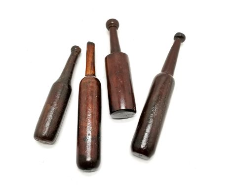 4 x antique treen clubs / tipstaff (?) - longest 26cm