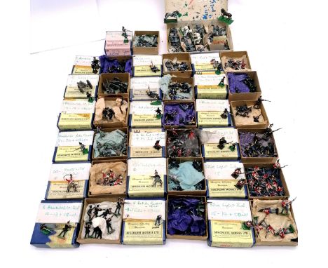 Hinchliffe boxed Models large collection of mostly painted lead soldiers + horses including Brunswick infantry, cavalry, Uhla