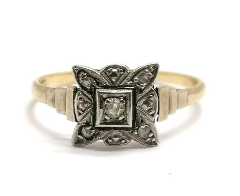 Antique Art Deco 18ct marked diamond cluster ring size R½ 1.9g total weight