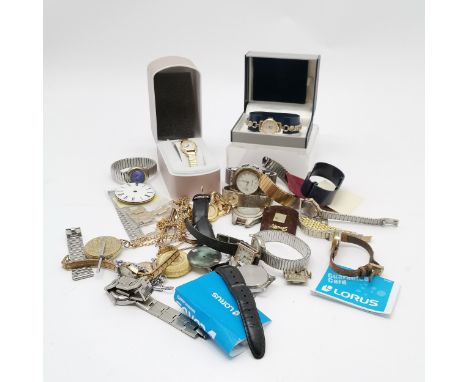 Qty of quartz / manual wind wristwatches inc 2 manual wind pendants etc in an OXO cube tin - all for spares / repairs