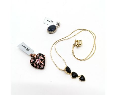 3 x silver Gemporia pendants - Ilakaka hot pink sapphire enamel locket (Ltd ed of 70), Bharat 7.8ct sapphire / zircon (Ltd ed