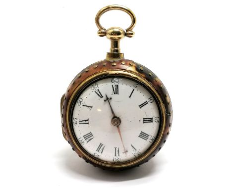 George III silver-gilt and tortoise shell verge fusee pocket watch by Owen Jackson, Cranbrook, No.54, pierced and engraved ba