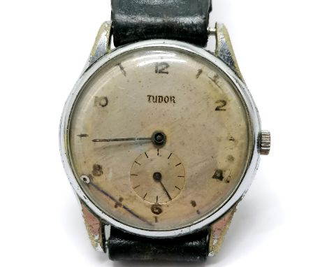 Tudor manual wind chromed case (32mm) wristwatch - 1 hand off (but present), deterioration to dial &amp; case and runs BUT WE