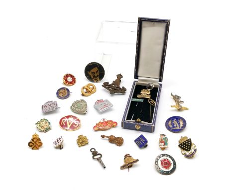 Qty of badges inc military, enamel, Honorary secretary : the missions to seamen, Volvo etc