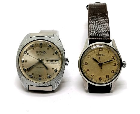 Lemania stainless steel manual wind wristwatch (32mm case) on a leather strap - not running at time of listing (wound to top)