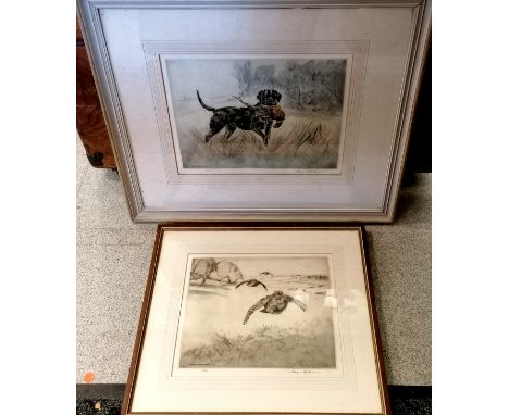2 x Henry Wilkinson (1921-2011) signed etchings - dog with pheasant in mouth frame 52cm x 62cm