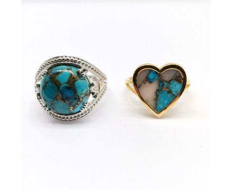 Gemporia silver Mojave turquoise couture ring (Ltd ed of 100) t/w Vermeil ring set with Kingman turquoise / pink opal (Ltd ed