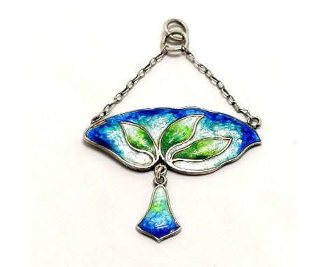 Art Nouveau sterling silver pendant with enamel detail - 4.5cm drop &amp; 3.5g total weight ~ slight loss to enamel
