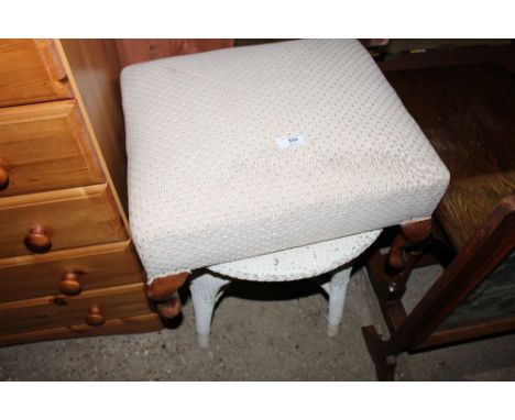 An upholstered tool and a loom circular top table