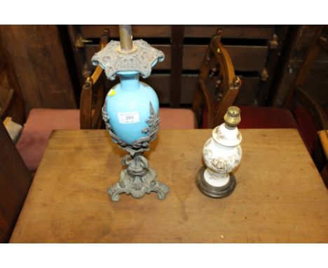 A vase and cover converted to a table lamp and an ornate gilt metal mounted table lamp