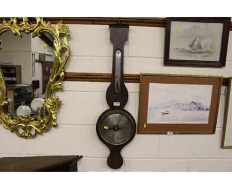 A 19th Century rosewood banjo barometer with silvered dials