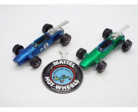 Hot Wheels - Redline - 2 x Brabham Repco F1 cars in Green and Blue. The Green car is Near Mint with only a couple of tiny mar