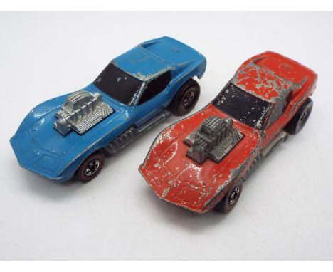 Hot Wheels - Redline - Revvers - 2 x rare Jettin Vette models in Red and Blue Enamel. They appear in Fair to Good condition o