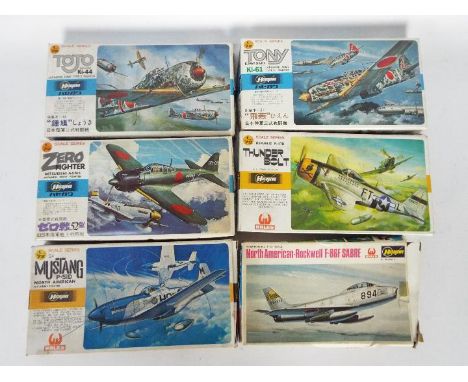 Hasegawa - Six boxed 1:72 scale vintage plastic military aircraft model kits. Lot includes Hasegawa A8 Republic P-470 Thunder