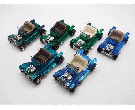 Hot Wheels - Redline - A group of 6 x Hot Heap Ford Model T Hot Rods in Green, Blue and Aqua with dark and light interior var