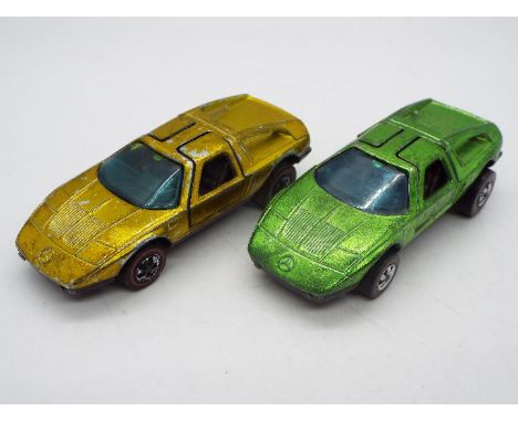 Hot Wheels - Redline - 2 x rare Mercedes Benz C-111 models in Light Green and Yellow with Gloss Black bases. Both of these Ho