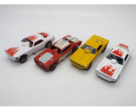 Hot Wheels - Redline - 4 x Plymouth drag cars, a Snake in Enamel Yellow, a Mongoose in Enamel Red, a Snake II in Enamel White