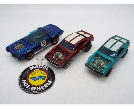 Hot Wheels - Redline - 3 x cars, two Heavy Chevy models in Red and Aqua (?) and a Sugar Caddy in Blue. They appear in Good co