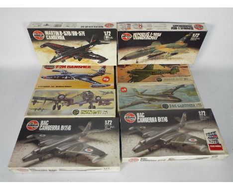 Airfix - Eight boxed vintage 1:72 scale military aircraft plastic model kits by Airfix. Lot includes Airfix #05012 BAC Canber