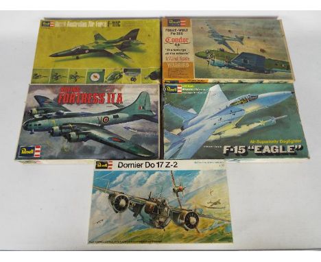 Revell - Five boxed vintage 1:72 scale military aircraft plastic model kits by Revell. Lot consists of H204 Focke Wulf Fw200 