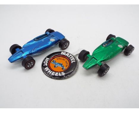 Hot Wheels - Redline - 2 x Shelby Turbine cars in Green and Blue with an original Collector Button. The Green car has the rar