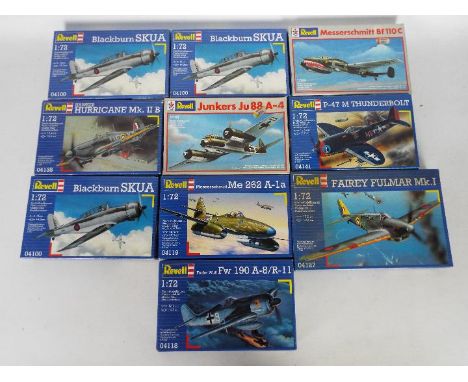 Revell - A boxed collection of 10 mainly 1:72 scale military aircraft plastic model kits by Revell. Lot includes Revell #0412