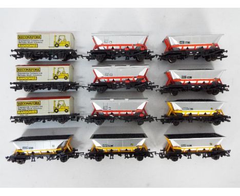 Hornby - An group of 12 unboxed OO gauge freight rolling stock items. Lot consists of Hornby R033 MGR Coal Hopper Wagon with 