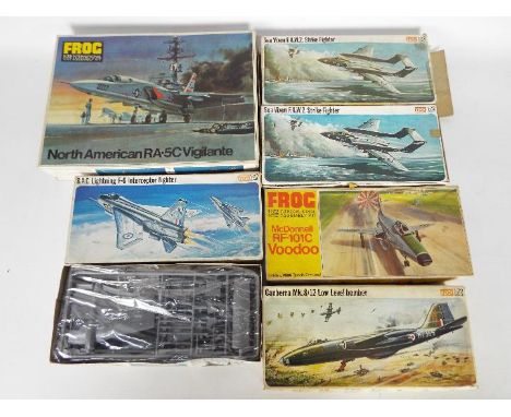 Frog - Six boxed bagged vintage 1:72 scale military aircraft plastic model kits by Frog. Lot includes Frog F203 Canberra Mk.8