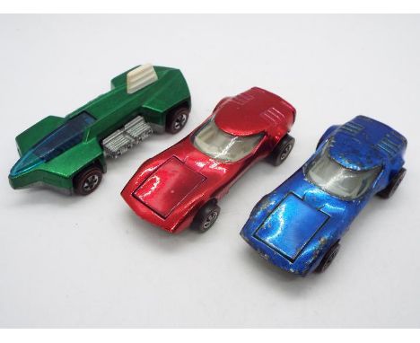 Hot Wheels - Redline - 3 x cars, two Torero models in Rose and Blue and a What-4 model in Green. The Rose Torero appears in V