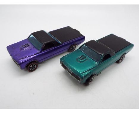 Hot Wheels - Redline - 2 x Custom Fleetside models in Green and Purple, these are both Hong Kong made versions. They both sho