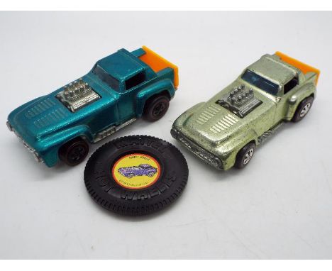 Hot Wheels - Redline - 2 x Short Order custom pickup trucks in Aqua and Yellow. The Aqua car appears in Very Good condition w
