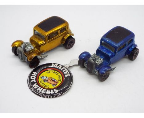 Hot Wheels - Redline - 2 x Classic 32 Ford Vicky models, one in Blue with the hard to find open front shocks one in Gold, the