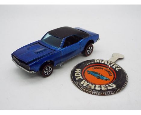 Hot Wheels - Redline - An original 1968 issue Hong Kong built Custom Chevrolet Camaro in Blue with Black roof, grill and tail