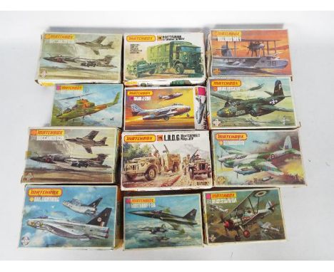 Matchbox - 12 boxed vintage 1:72 scale mainly military aircraft plastic model kits by Matchbox. Lot includes Matchbox PK120 D