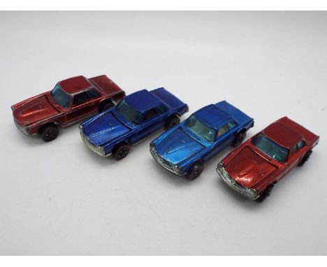 Hot Wheels - Redline - 4 x 1969 original Mercedes Benz 280SL models in red and blue with both dark and light coloured interio