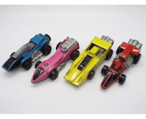 Hot Wheels - Redline - Revvers - 4 x models, Draggin Dagger in Pink, Passin Pride in Yellow, Stingin Thing in Blue and Buzzin