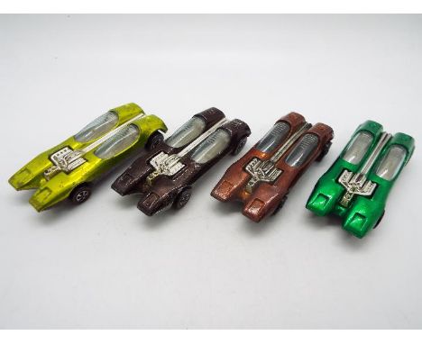 Hot Wheels - Redline - 4 x Splittin Image cars in Antifreeze, Brown, Root Beer Brown (?) and Green. They all show some signs 