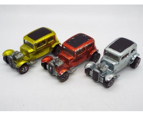 Hot Wheels - Redline - 3 x Classic 32 Ford Vicky models, one in Red, one in the uncommon Antifreeze shade and one appearing i